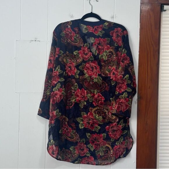 Vintage Victoria's Secret Floral Button Down Sheer Nightgown Navy Small - Picture 4 of 4